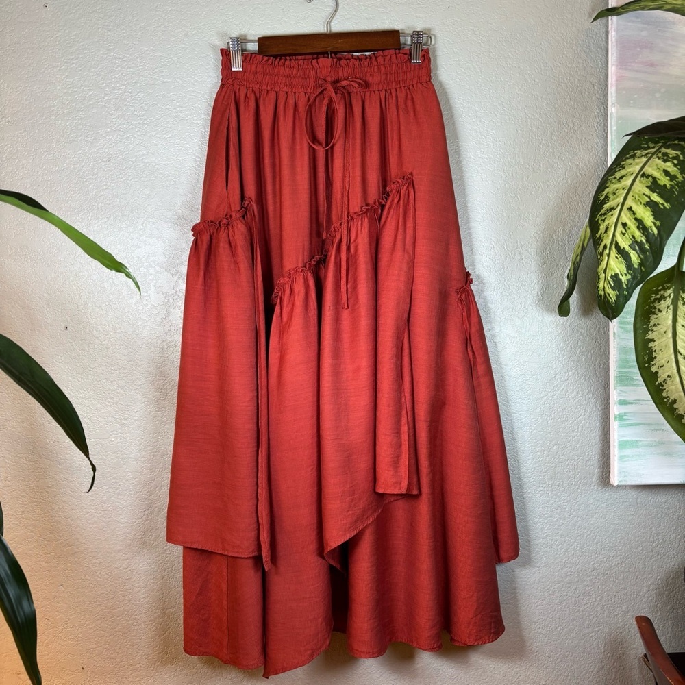 Scarlet Darkness Bohemian Fairycore Rust Renaissance Layered Scarf Maxi Skirt S - Picture 2 of 10